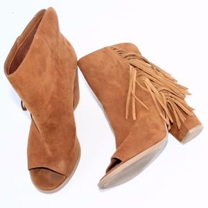 Dolce Vita Fringe Peep Toe Booties Camel Color